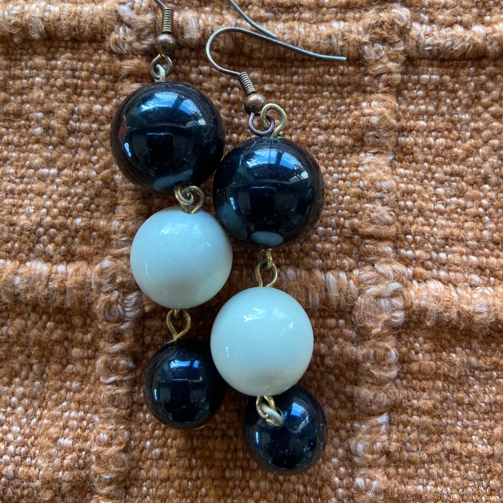 Black and White Beaded Hook Earrings